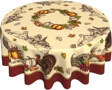 Giwawa Thanksgiving round Tablecloth Rustic Fall Turkey Autumn Pumpkins Harvest