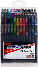 Pentel EnerGel Kuro Liquid Gel Pen, (0.7mm), Medium line, Assorted Ink, 24 Pack