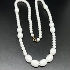 Vintage White Milk Glass Beaded 30” Necklace Gold Tone Clasp 4425