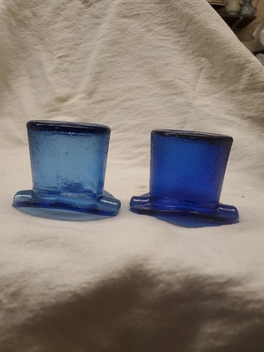 Vintage Blue Cobalt Glass Top Hat Ashtray Mid Century Lot of 2 - Picture 3 of 4