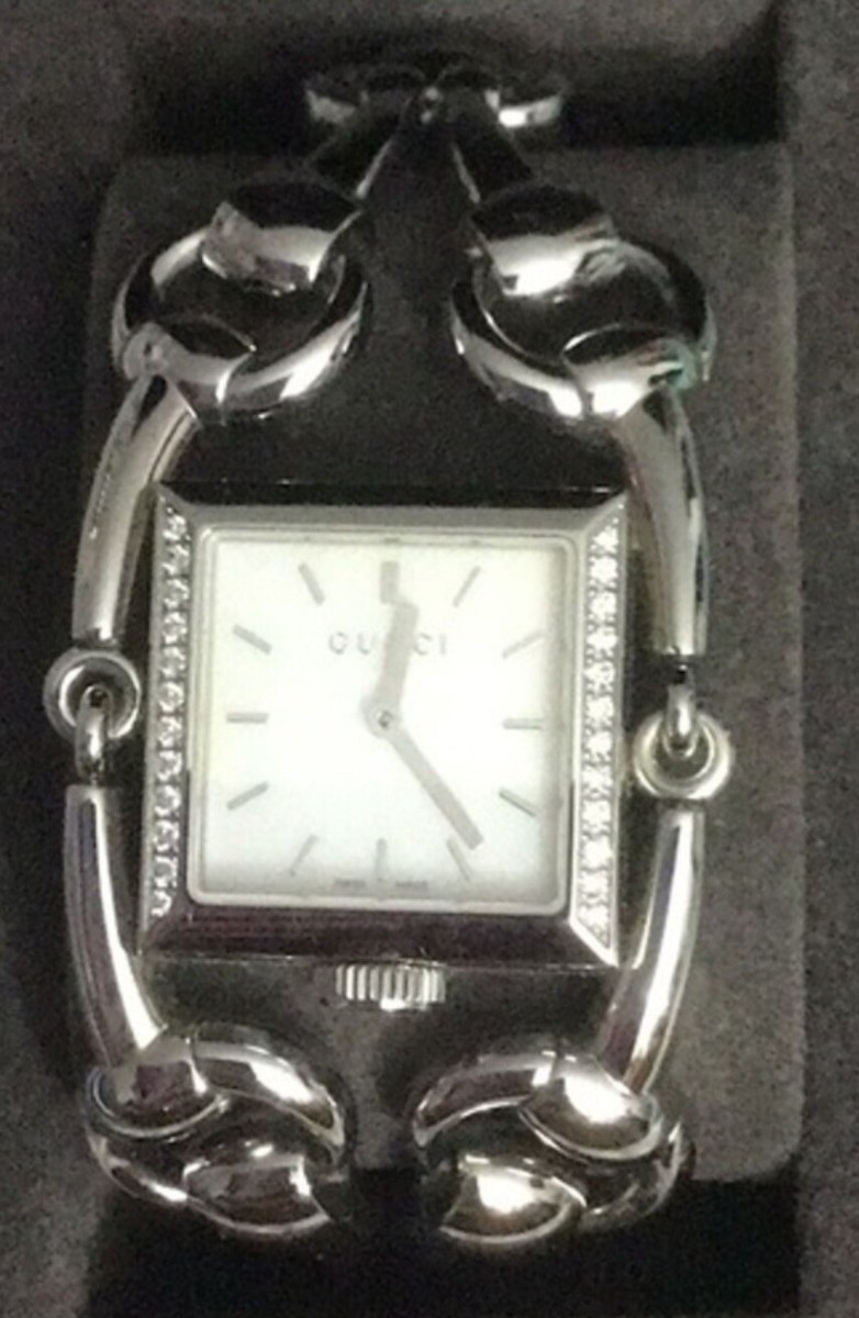 Gucci Signori Ladies Diamond Stainless Watch 
Horsebit Bracelet in Box Used Gucci $3400 Watch Ladies Signori Stainless Horsebit Bracelet  main image 4