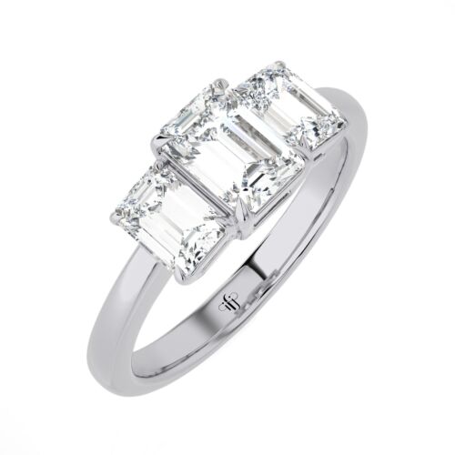 2.09 Ct Three Piece Emerald Cut Dimond Engagement Ring, Classic Wedding Ring - Picture 1 of 20