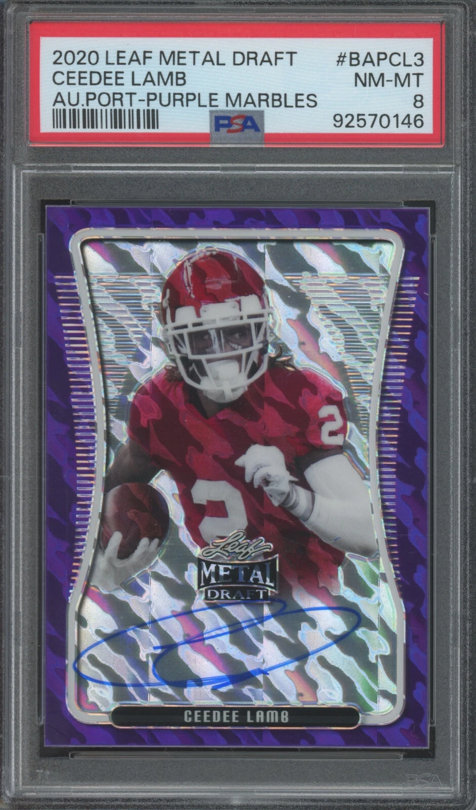 CeeDee Lamb Leaf Metal Draft Autograph Portrait #BAPCL3 Purple Marbles