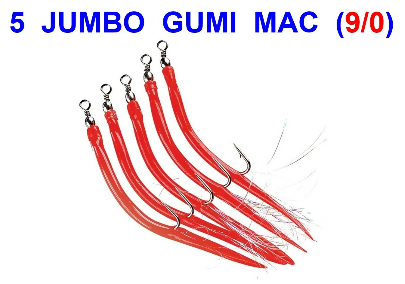5 RED GUMI MAC SAND EELS 9/0 SEA FISHING TACKLE BOAT ROD COD LURES RIGS PIRKS