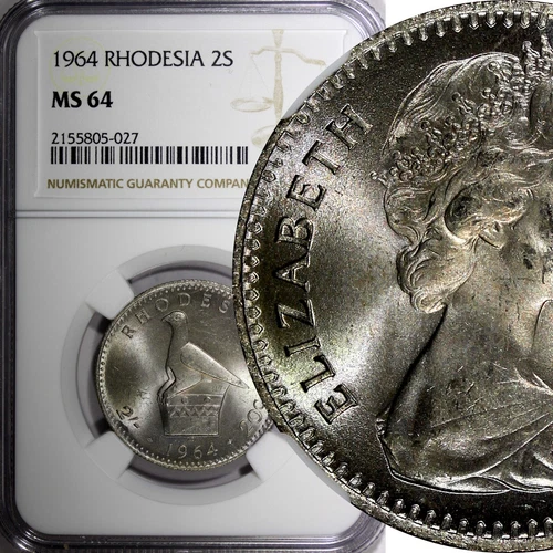 Rhodesia Elizabeth II 1964 2 Shillings,20 Cents NGC MS64 Mint Luster KM# 3 (27)