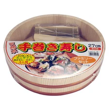 Japanese Wooden Sushi Oke Hangiri Rice Tub Paddle Bamboo Mats Set Made in Japan