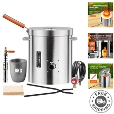 Efficient 8KG Gas Metal Smelting Furnace with Crucible, Tongs & Wooden Handle