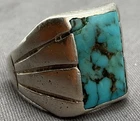 Vintage Southwest Navajo Sterling Silver Blue Turquoise Ring Excellent SZ 10.5