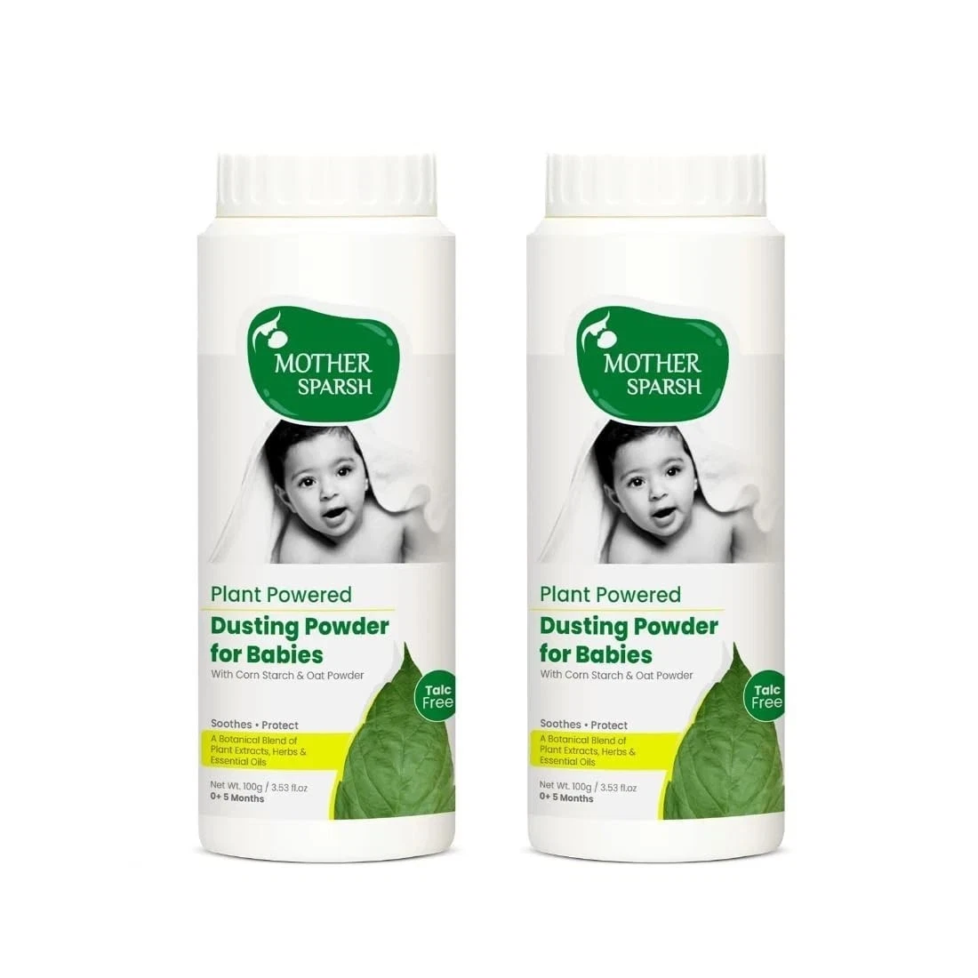 Mother Sparsh Baby Dusting Powder 100g x2 | Talc Free |Corn Starch & Oat Formula