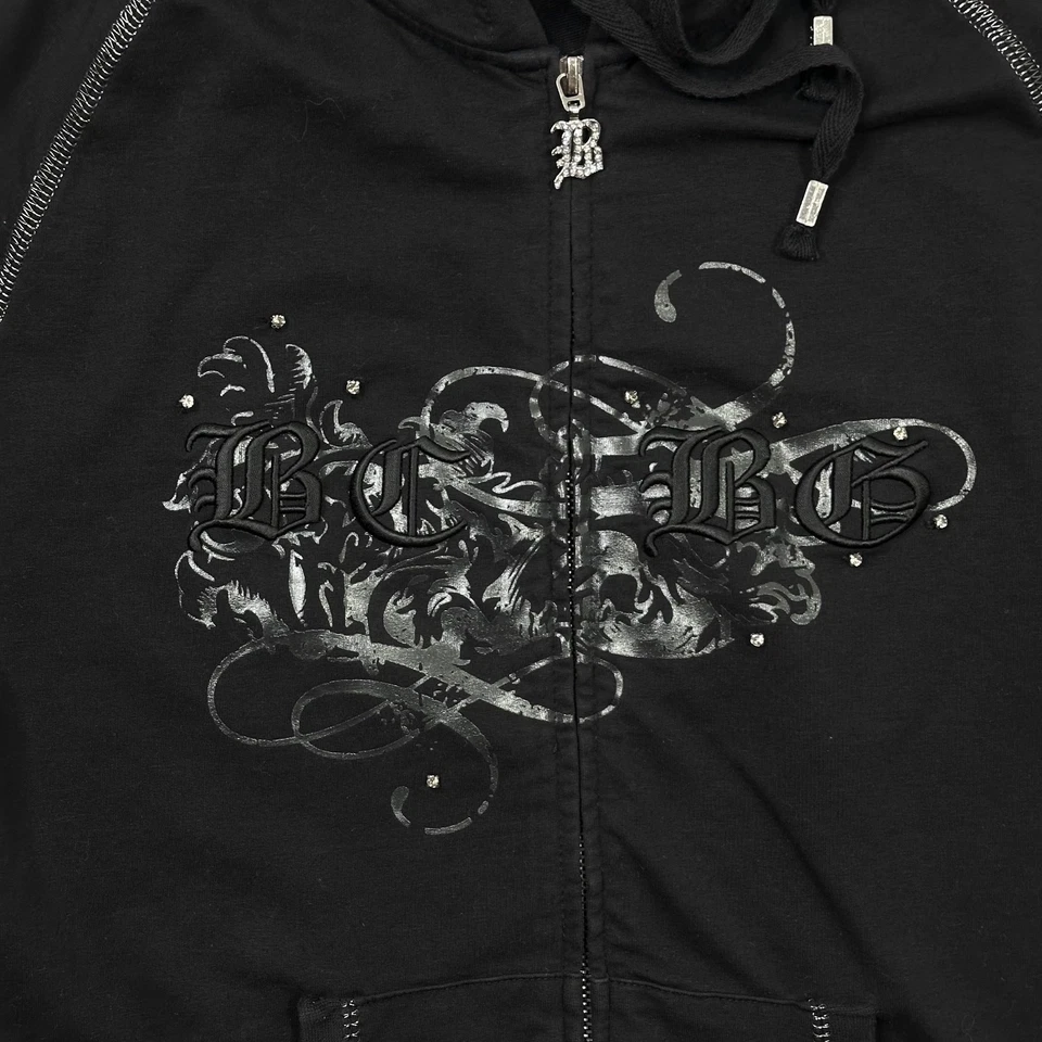 BCBGMAXAZRIA Sudadera con Capucha Mujer Grande Negra Brillante Cremallera BCBG Ángeles Gótico Estilo Y2k Foto 2 de 4