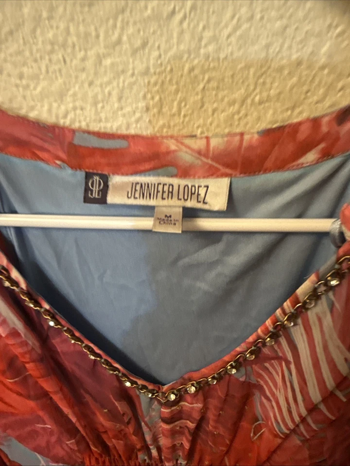 Vestido Jennifer Lopez Brillante Multicolor Tropical Floral Caftán Para Mujer Talla M Foto 2 de 4