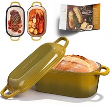 4.6-Quart Oval Dutch Oven, 2 in 1 Cast Iron Bread Pan with Lid, Sourdough Bre...