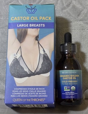 Queen of Thrones Castor Oil Pack Large Breast W/ 3.38oz Bottle Expire 12/2028