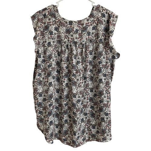 LOFT Women's Size XL Navy Multicolor Floral Print Flutter Sleeveless Tank Blouse - Picture 2 of 7