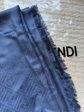 FENDI - Women's scarf wool silk, navy blue, NEW