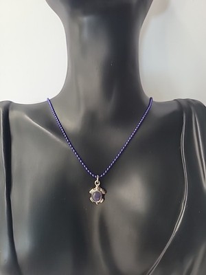 Vintage Purple Turtle Pendant Silver Tone Necklace Purple Ball Chain Animal