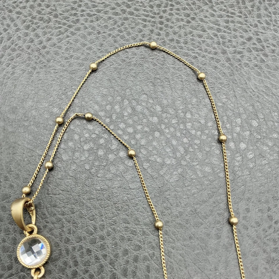 Lia Sophia Gold Tone Beaded Station Necklace Faceted Glass Drop Pendant - Image 4 of 4