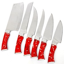 CUSTOM HANDMADE D2 POLISHED 6 PIECES CHEF SET WITH PREMIUM LEATHER CARRYING BAG