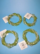 Tripar Napkin Rings Green & Iridescent Beads Set Of 4