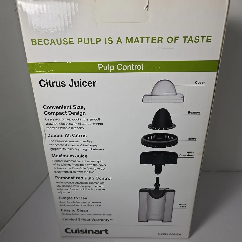 Exprimidor de cítricos Cuisinart CCJ-500 control de pulpa escariador ajustable Foto 2 de 4