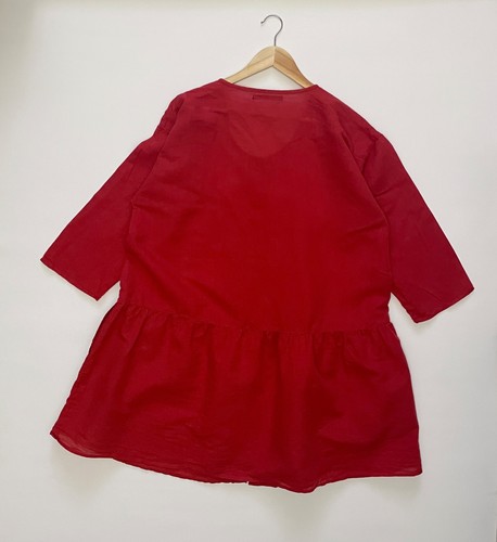 Gudrun Sjoden Tunic Dress Linen Cotton Red Artsy Babydoll Tiered Size L - Picture 13 of 16