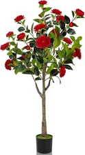 4FT Artificial Camellia Flower Tree Fake Plant Home Decor for Garden Yard Office