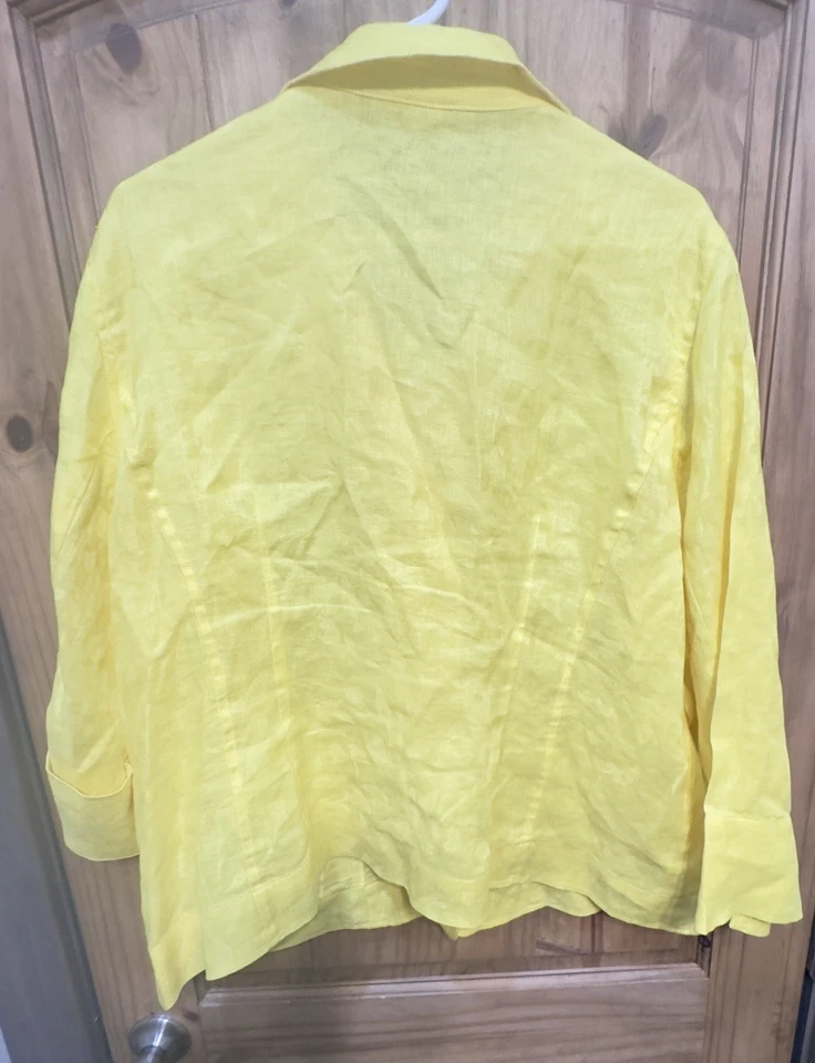 Chaqueta Blazer Jones New York Mujer 18W 100% Lino Amarillo Botón Delantero Foto 2 de 4