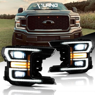 VLAND Black LED Headlights For Ford F-150 2018-2020 LED DRL Projector Assembly