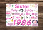 SISTER Happy 40th Birthday Card Greetings 1986 Memories Birth Year Facts Pink 40