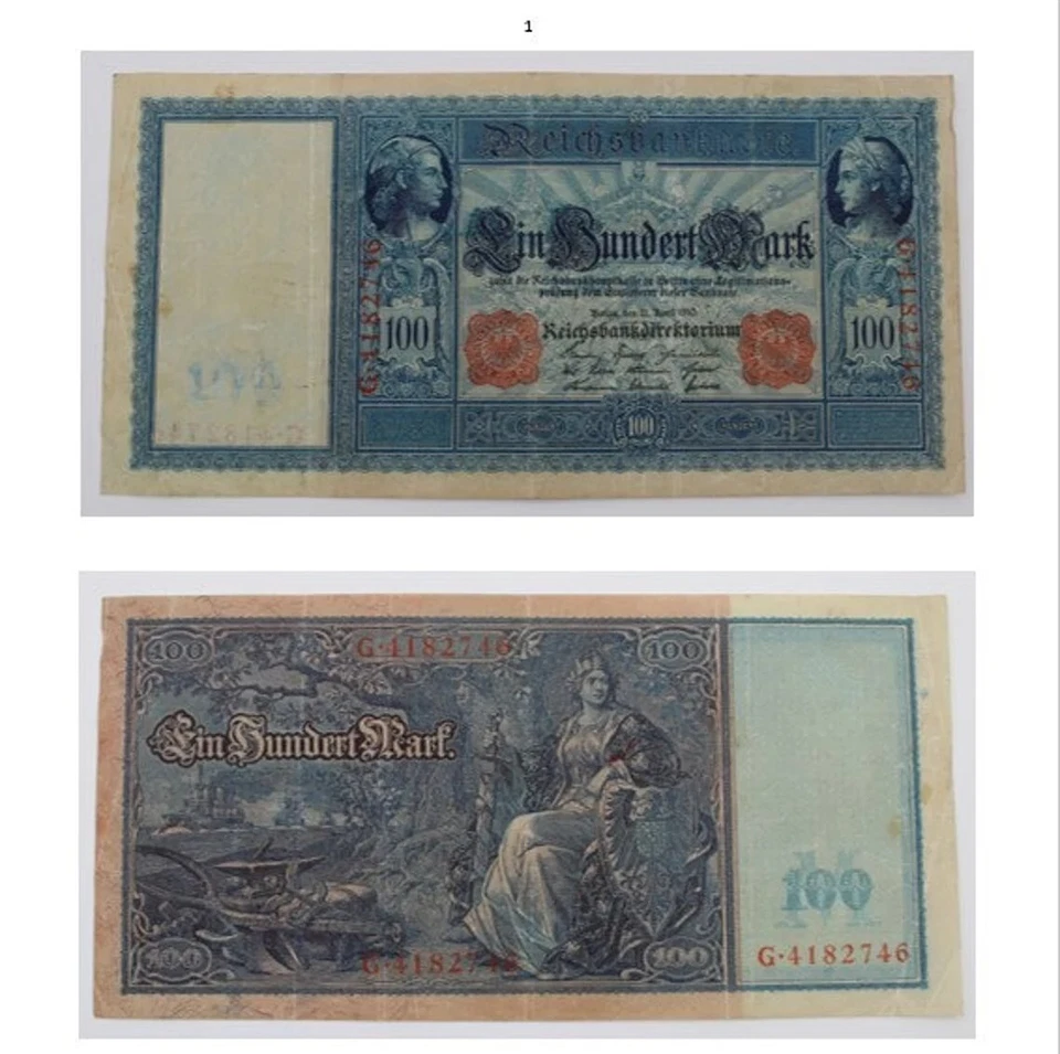 1910 - 100 Mark German Empire Banknote - Large Banknote - 8" x 4" - Very Good  - Image 2 of 4