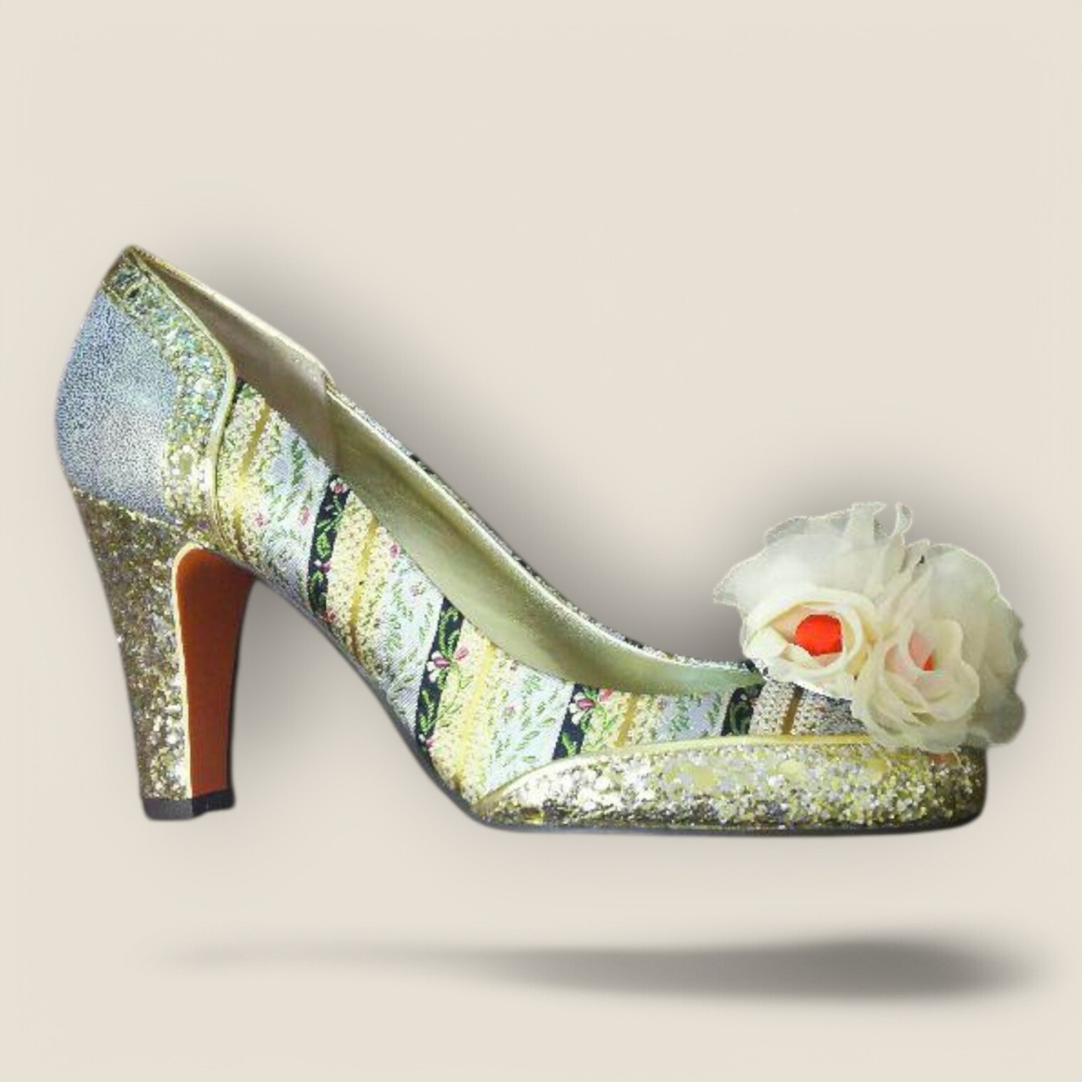 PANTOFOLA D’ORO "Pepita D'Oro décolleté jacquard glitter 6 5US 23 5 cm oro tacco 9 cm"