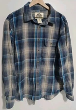 Old Mill Flannel Shirt Mens 2XL Blue & White Lumberjack Plaid Long Sleeve (B10)