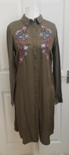 Papaya Size 10 Khaki Green Shirt Midi Dress Oriental Floral Embroidery - BNWT