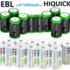 EBL/Hiquick D Size Rechargeable Batteries  1.2V Ni-MH/ D Cell Battery Lot
