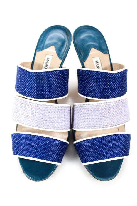 MBT MANOLO BLAHNIK Sandali tacco alto blu reale viola tessuto lilla 6 36