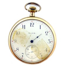 ELGIN WHITE DIAL AND GOLD COLOURED POCKET WATCH FOR PARTS OR REPAIRS