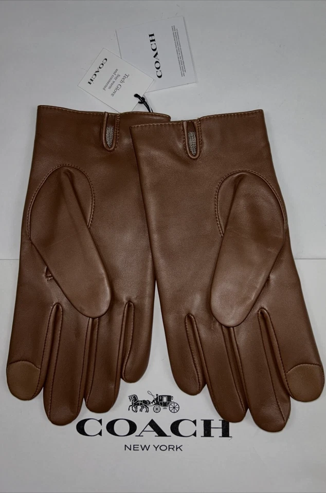 NUEVO COACH Talla M Guantes Para Hombre Sillín Marrón Oveja Cuero Lana Forrado TECH $148 Foto 3 de 4