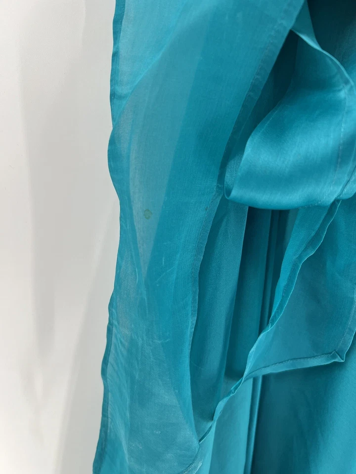 Vestido para mujer Carolina Herrera 4 pequeño azul maxi vestido de seda con volantes de cóctel Foto 3 de 4