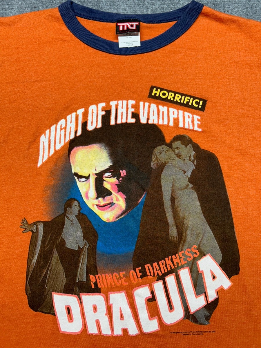TNT T-Shirt Mens Size L Orange Blue Night Of The Vampire Dracula
