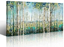 Pogusmavi Green View White Birch Forest Canvas Painting Wall Art Decor Nature...
