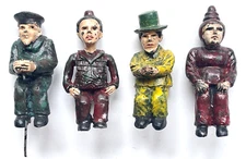 ANTIQUE PRIMATIVE CLAY OR TERRICOTTA GROUP OF 4 MEN & WOMAN IN SITTING POSITION