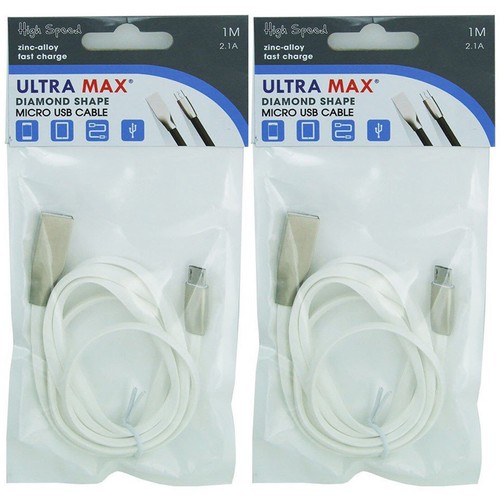 2X 1m Ultra Max Diamond Shape Micro USB Cable, Zinc Alloy, Fast Charge, 2.1a - 第 1/3 張圖片