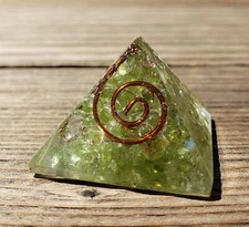 SMALL (25-30mm) PERIDOT COIL ORGONE GEMSTONE PYRAMID ORGONITE