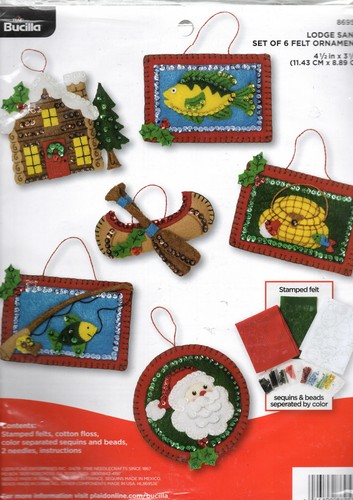 DIY Bucilla Lodge Santa Fishing Fish Cabin Christmas Felt Ornament Kit - Picture 2 of 3