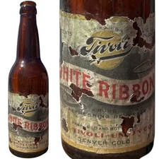 Antique Pre Prohibition White Ribbon Tivoli Beer Bottle Paper Label Denver CO
