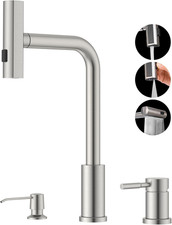 Brushed Nickel 3-Hole Kitchen Faucet with Pull Down Sprayer  Soap Pump