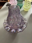 Fenton Purple Iridescent Carnival Glass Hurricane Fairy Lamp Candle Holder 2 Pc
