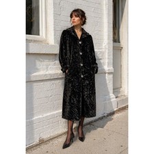 Vintage 1930s Chocolate Brown Crushed Velvet Opera Coat Longline Evening M