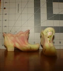 Fenton Satin Pink Burmese 3in handpainted flower fairy boots with ruffled lip