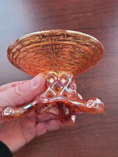 Nice Marigold Signed Sowerby Carnival Glass Wickerwork  Base Stand Chipped